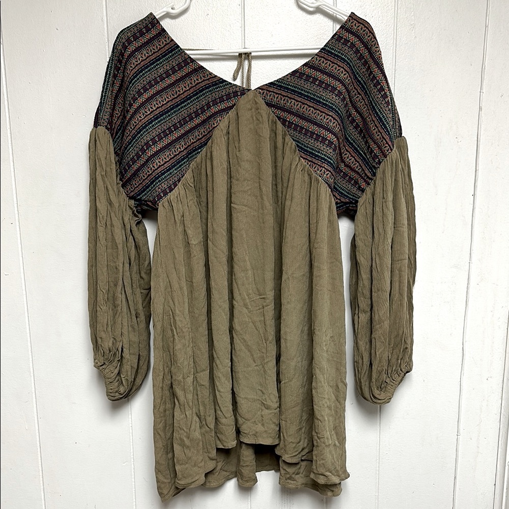 Velzera Mocha Peasant Sleeve Loose Fit Boho Top Size S